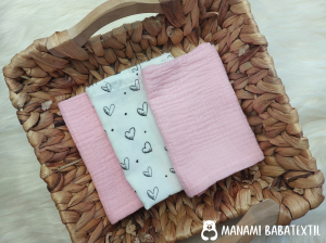 3 db kis textil pelenka/törlőkendő - rózsaszín