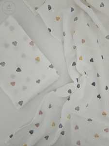 Pamut muszlin textil pelenka - szivecskék